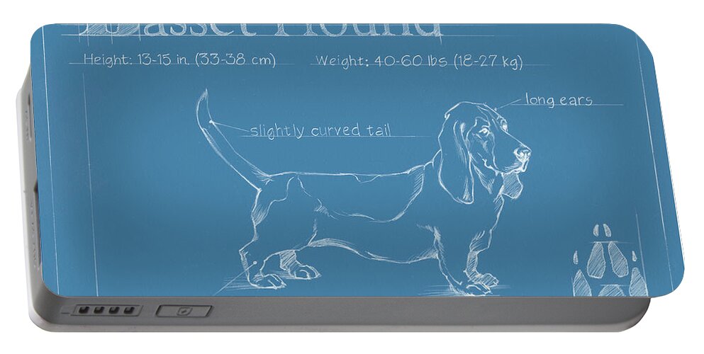 Dogs Portable Battery Charger featuring the painting Blueprint Basset Hound by Ethan Harper