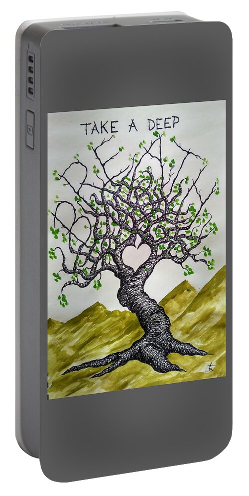 Health Portable Battery Charger featuring the drawing Breathe Love Tree #2 by Aaron Bombalicki