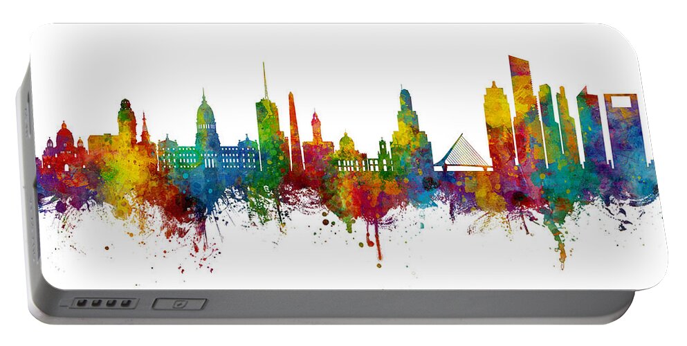 Buenos Aires Portable Battery Charger featuring the digital art Buenos Aires Argentina Skyline by Michael Tompsett