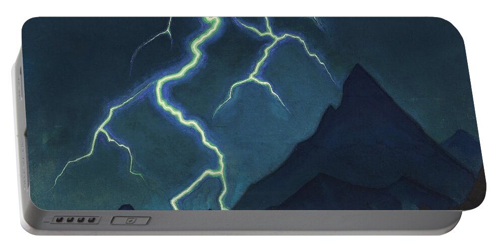 Country Portable Battery Charger featuring the painting Call of the Heaven - Lightning #1 by Nicholas Roerich