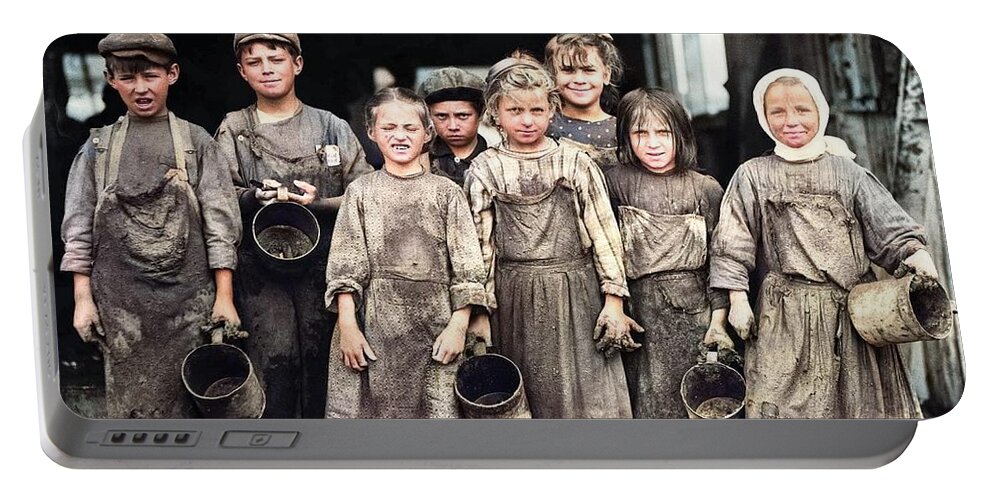 Colorized Portable Battery Charger featuring the painting Child labor photo Young Children factory workers Industrial Revolution 1890 2 colorized by Ahmet Asa #1 by Celestial Images