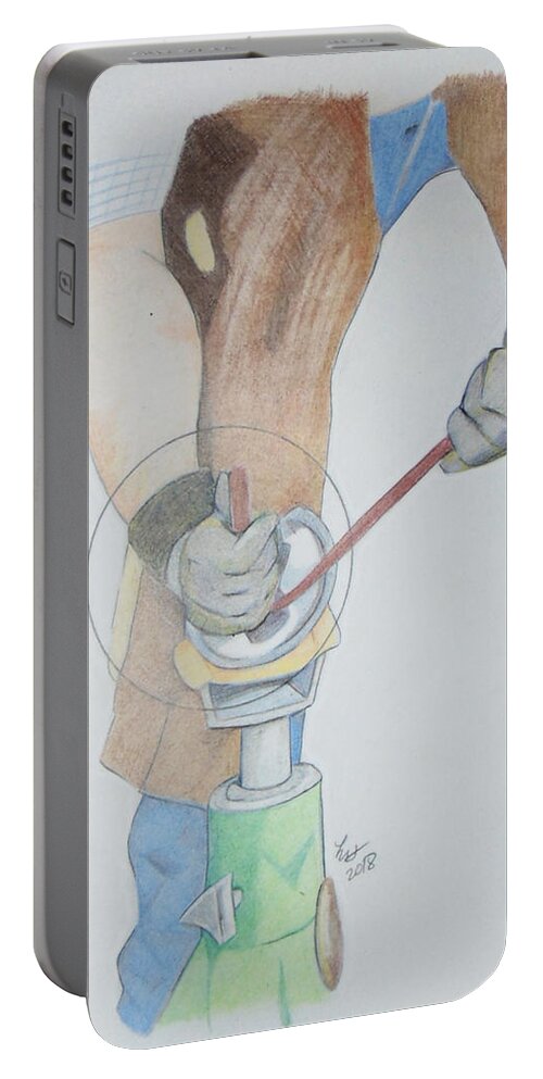 Horse Portable Battery Charger featuring the drawing Clipping Hooves #1 by Loretta Nash