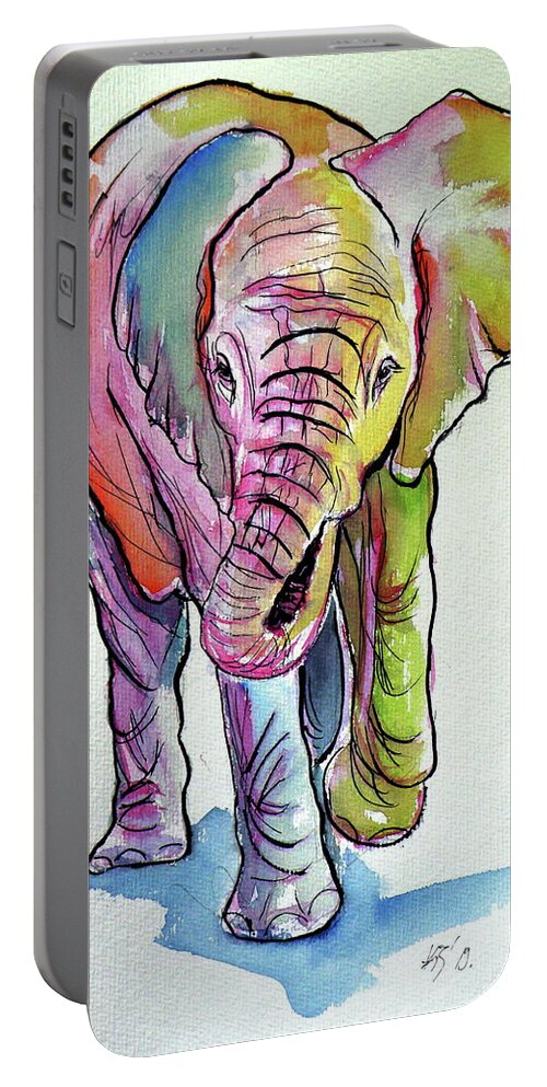 Animal Portable Battery Charger featuring the painting Elephant baby #1 by Kovacs Anna Brigitta