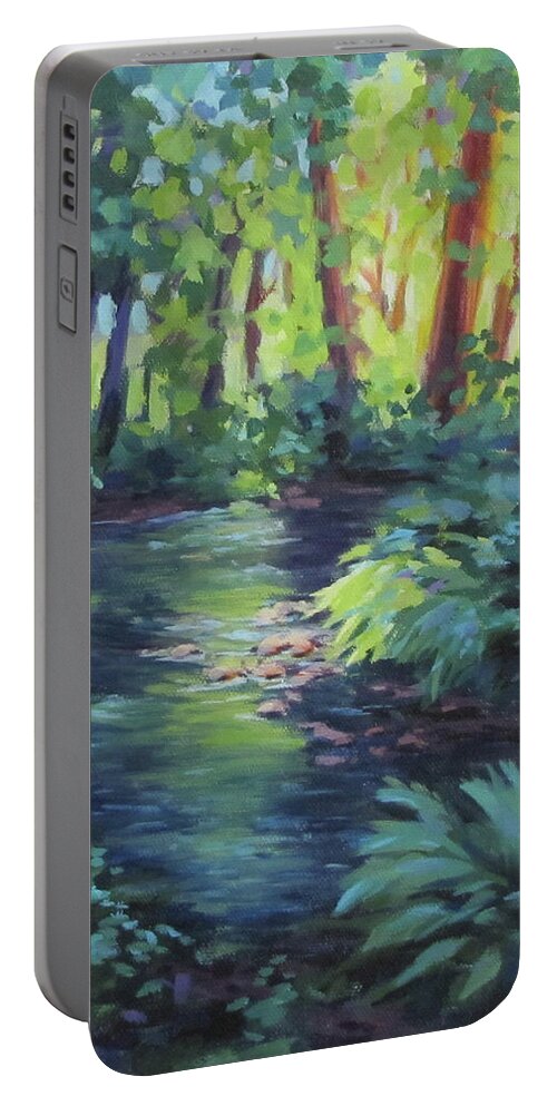 Forest Portable Battery Charger featuring the painting Forest Light #1 by Karen Ilari