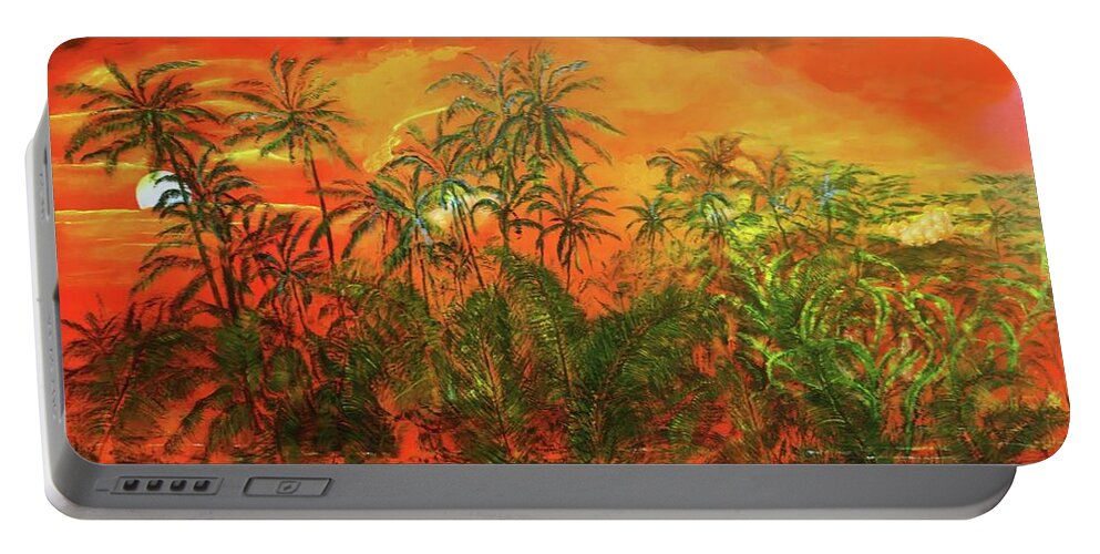 Pomakai Street Portable Battery Charger featuring the painting Golden Night #1 by Michael Silbaugh