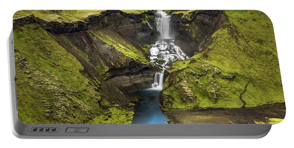 Iceland Portable Battery Charger featuring the photograph Haifoss Waterfalls-Iceland #1 by Usha Peddamatham