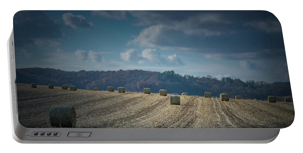 Hay Portable Battery Charger featuring the photograph Hay Bale Harvest #1 by Phil S Addis