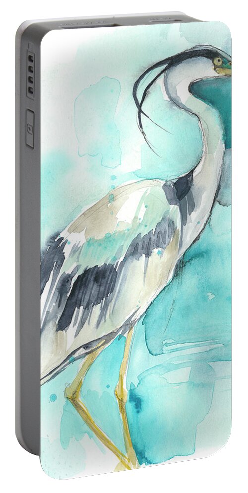 Coastal Portable Battery Charger featuring the painting Heron Splash I by Jennifer Goldberger