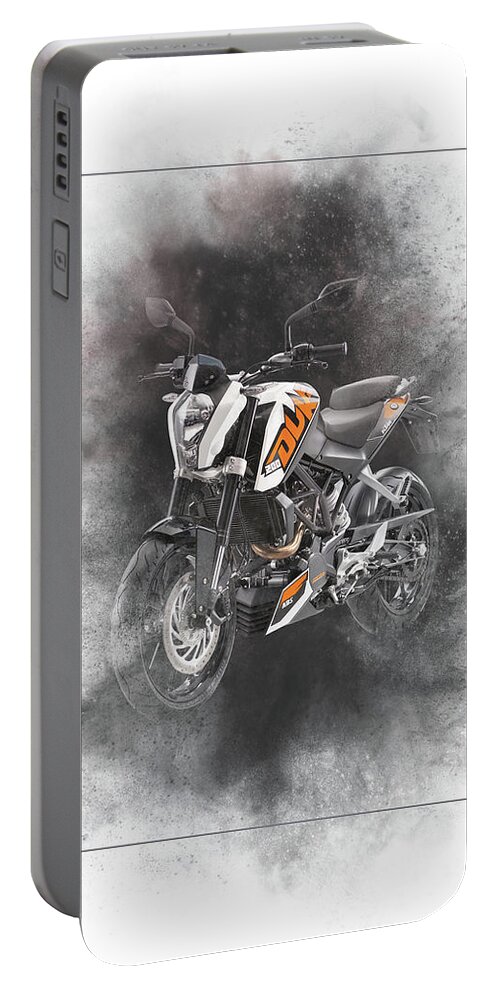 Ktm Portable Battery Charger featuring the mixed media KTM Duke 200 Painting by Smart Aviation