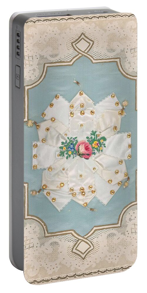 Background Portable Battery Charger featuring the painting Lace Paper Valentine Attributed to Esther Howland American, Worcester 1828-1904 Quincy, Massachuse #1 by Celestial Images