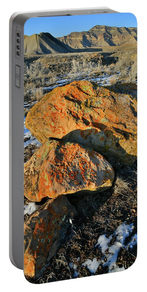 Book Cliffs Portable Battery Charger featuring the photograph Last Light on Book Cliff Boulders #1 by Ray Mathis
