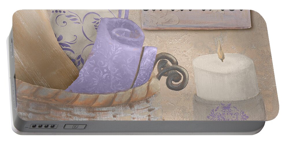 Lavender Portable Battery Charger featuring the painting Lavender Bath I by Hakimipour-ritter
