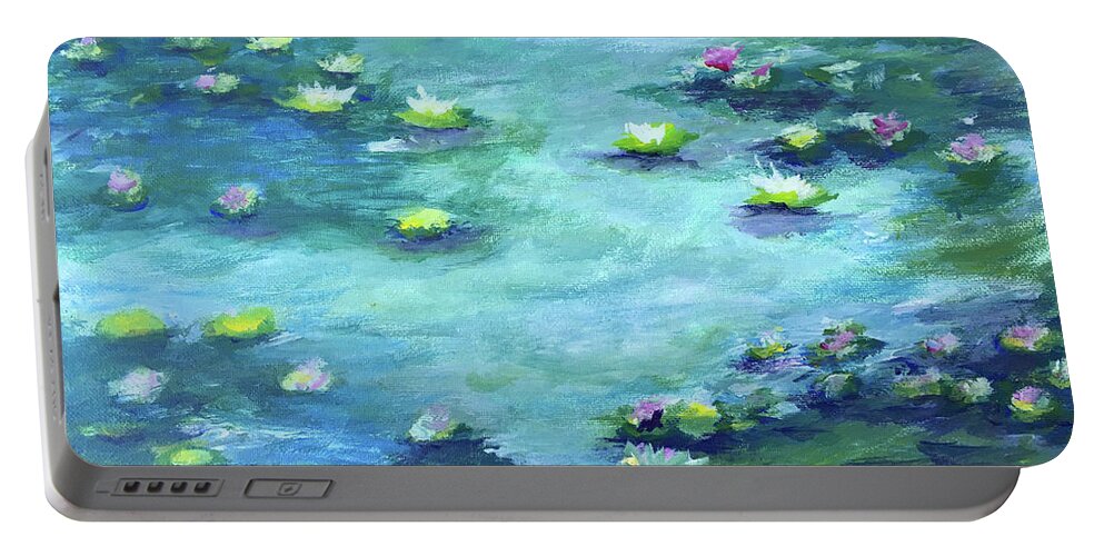 Water Lilies Portable Battery Charger featuring the painting Lily Pond #1 by Roxy Rich