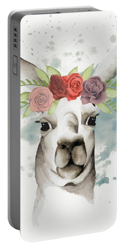 Animals Portable Battery Charger featuring the painting Llama Flora II #1 by Grace Popp