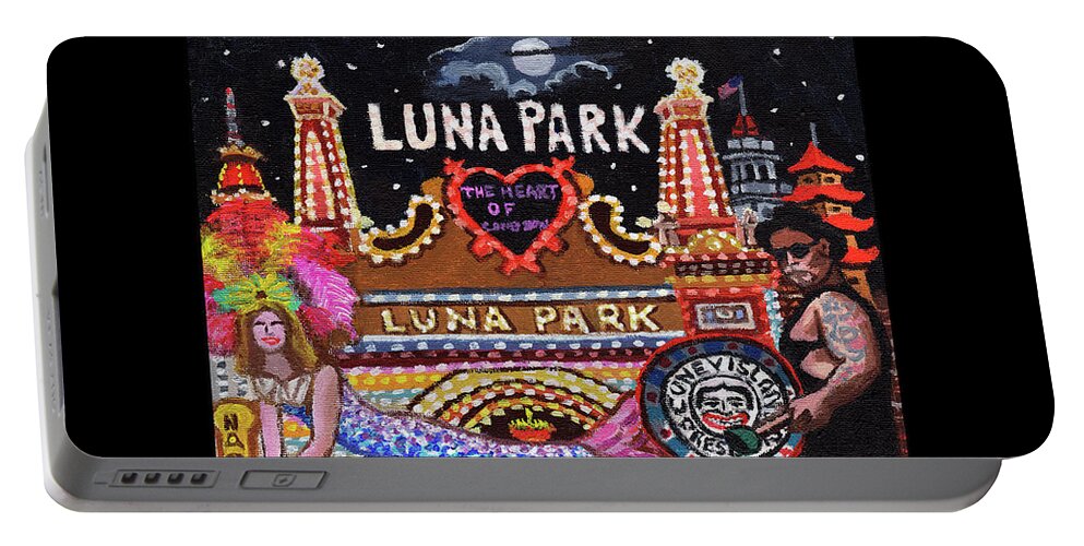  Portable Battery Charger featuring the painting Luna Park Towel Version #1 by Bonnie Siracusa