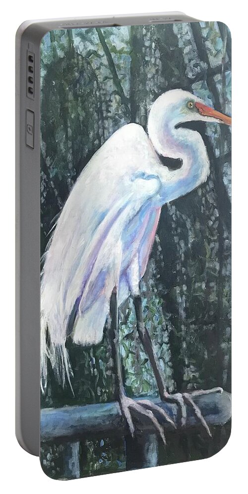 Egret Portable Battery Charger featuring the painting Lunch Time by Gloria Smith