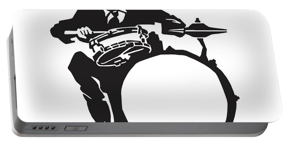 Adult Portable Battery Charger featuring the drawing Man Playing a Drum Set #1 by CSA Images