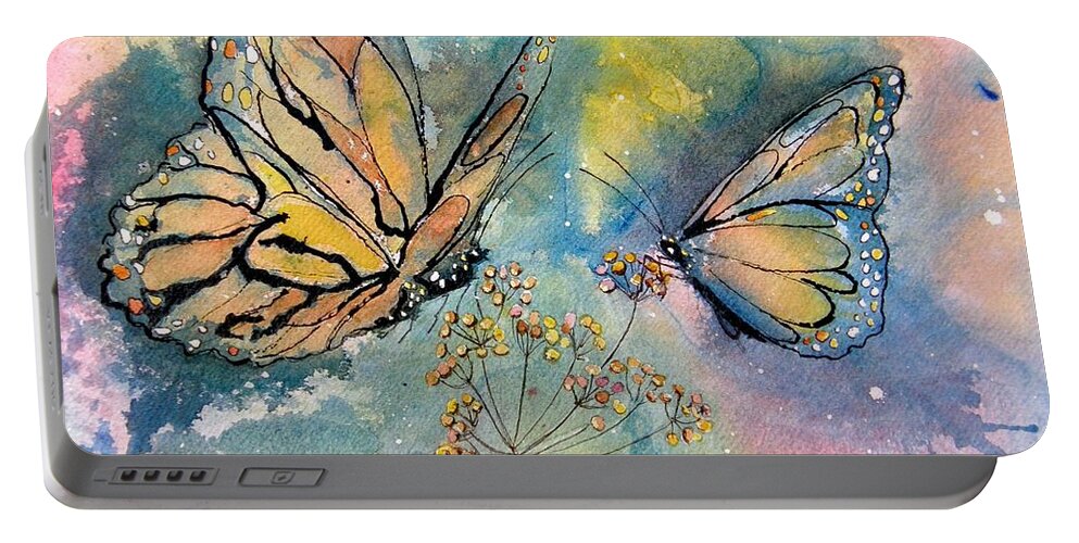 Monarchs Portable Battery Charger featuring the painting Monarch Butterflies by Midge Pippel