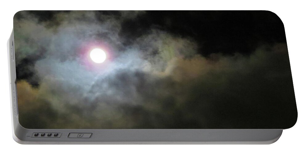 Moon Portable Battery Charger featuring the photograph Moody Moon by Linda Stern