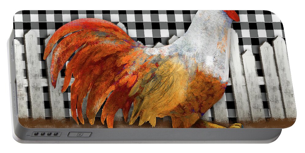 Rooster Portable Battery Charger featuring the painting Morning Rooster I by Dan Meneely