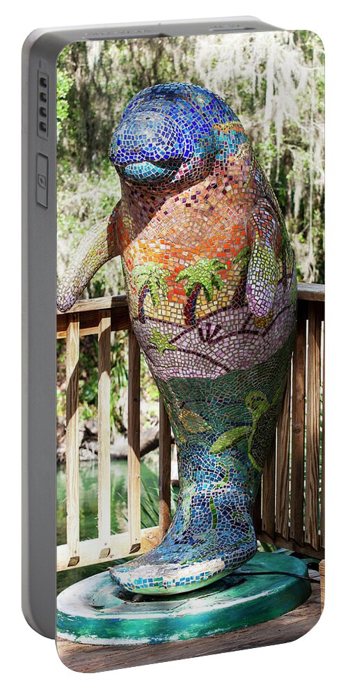 Mosaic Portable Battery Charger featuring the photograph Mosaic Manatee by Gene Bollig