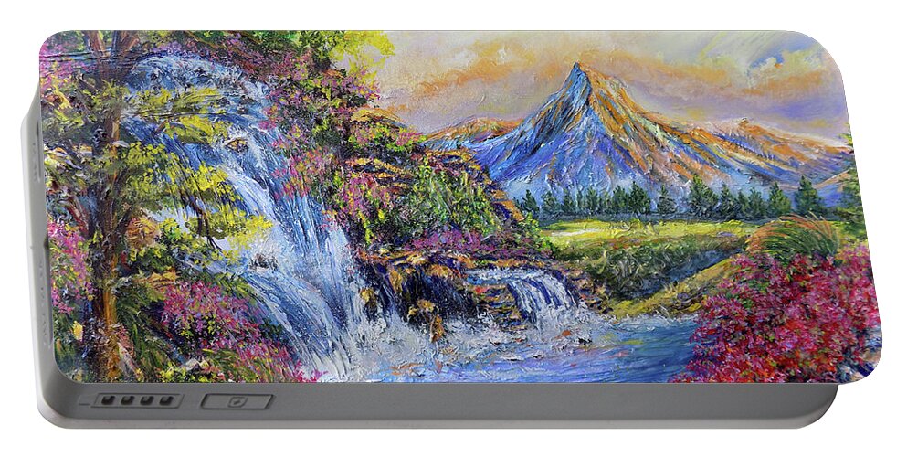 Nixon Portable Battery Charger featuring the painting Nixon's A View Of Paradise by Lee Nixon
