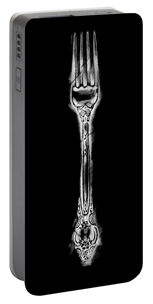 Kitchen Portable Battery Charger featuring the painting Ornate Cutlery On Black I by Ethan Harper