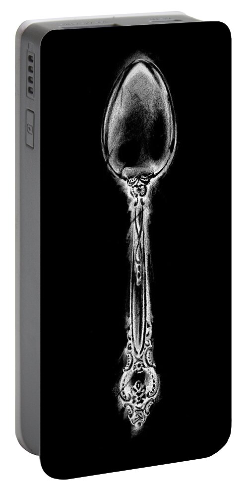 Kitchen Portable Battery Charger featuring the painting Ornate Cutlery On Black II by Ethan Harper