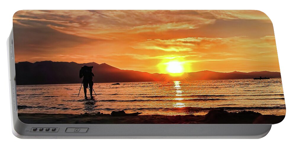 Lake Tahoe Portable Battery Charger featuring the photograph Photographing Lake Tahoe Sunset #2 by Pat Cook