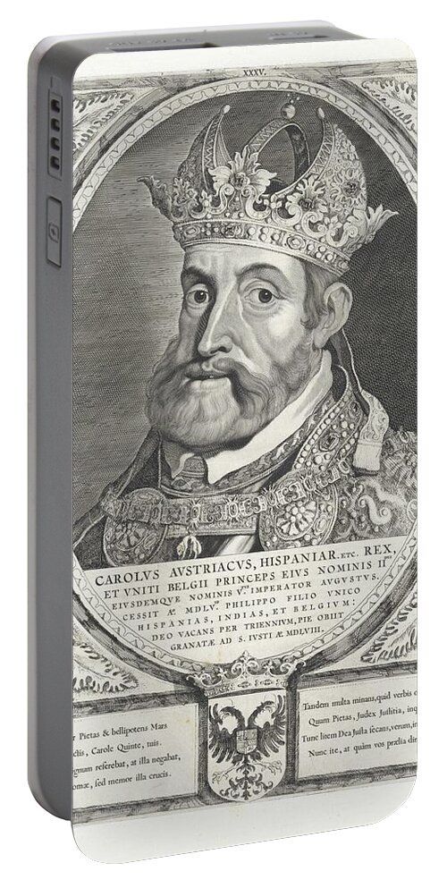 Emperor Portable Battery Charger featuring the painting Portrait of Charles V of Habsburg, Cornelis Visscher II, after Anthonis Mor, 1638 - 1658 #1 by Anthonis Mor