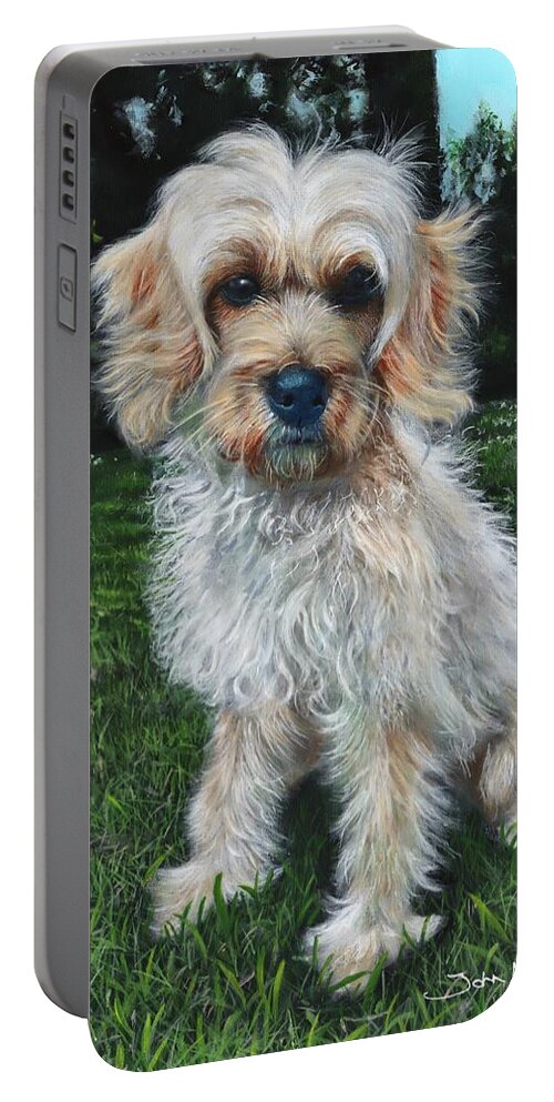 Shih Tzu Portable Battery Charger featuring the painting Portrait of Toffee #1 by John Neeve