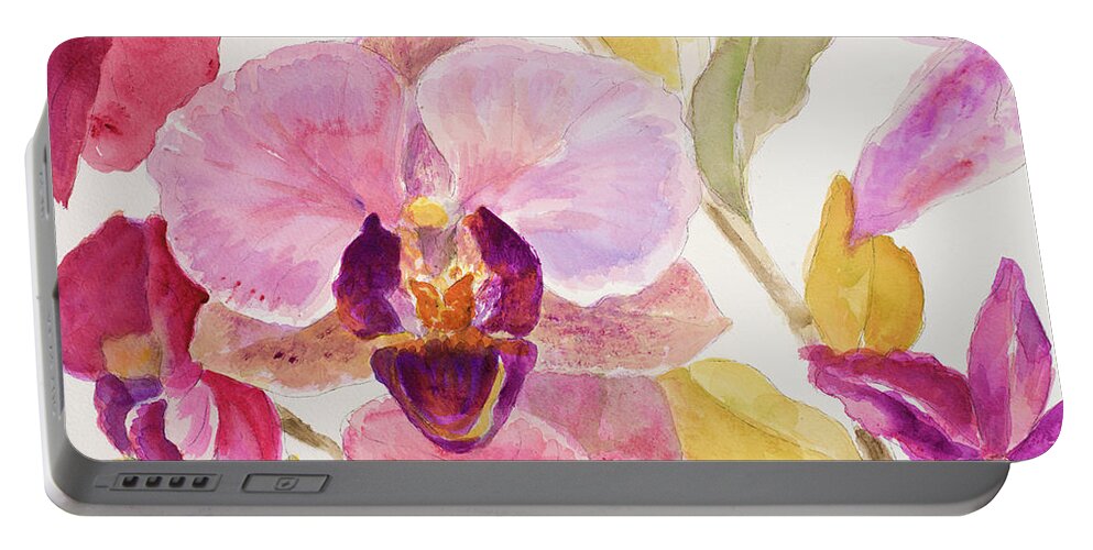 Radiant Portable Battery Charger featuring the painting Radiant Orchid II by Lanie Loreth