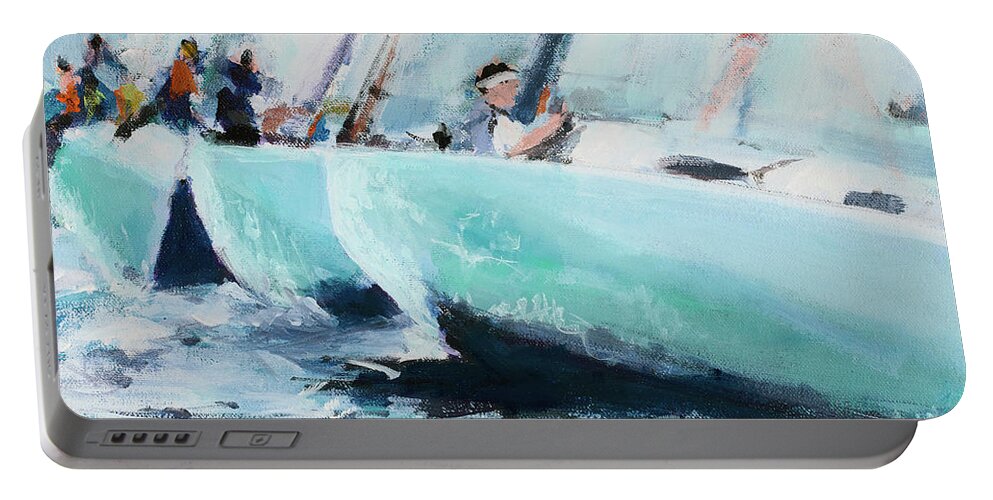 Transportation Portable Battery Charger featuring the painting Rail by Curt Crain