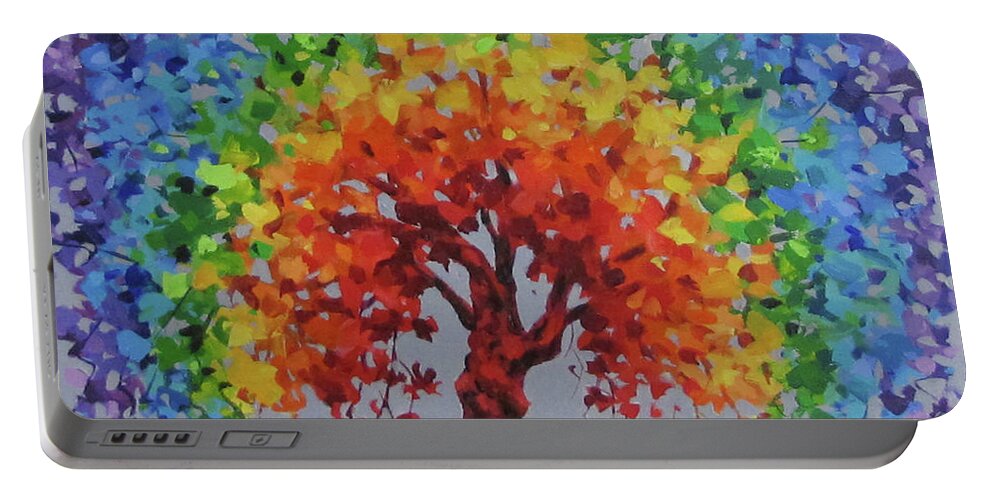 Rainbow Portable Battery Charger featuring the painting Rainbow Tree by Karen Ilari
