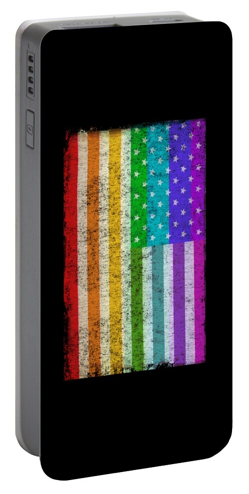 Cool Portable Battery Charger featuring the digital art Rainbow Us Flag #1 by Flippin Sweet Gear