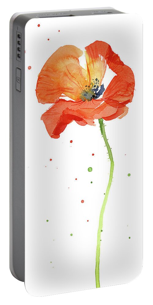 Poppy Painting Portable Battery Charger featuring the painting Red Poppy Flower #2 by Olga Shvartsur