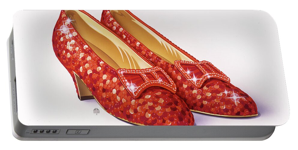Dorothy's Shoes Portable Battery Charger featuring the painting Ruby Slippers The Wizard of Oz #1 by Garth Glazier