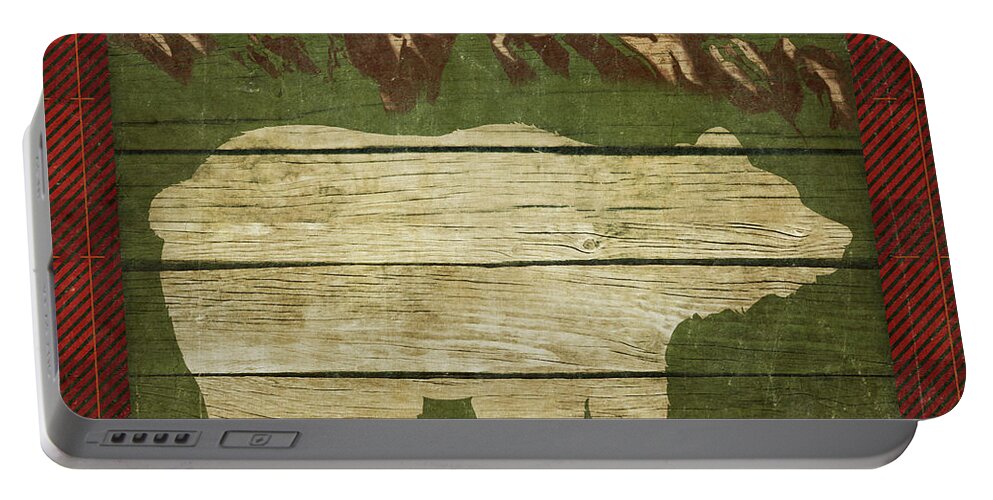 Rustic Portable Battery Charger featuring the painting Rustic Nature On Plaid I by Andi Metz