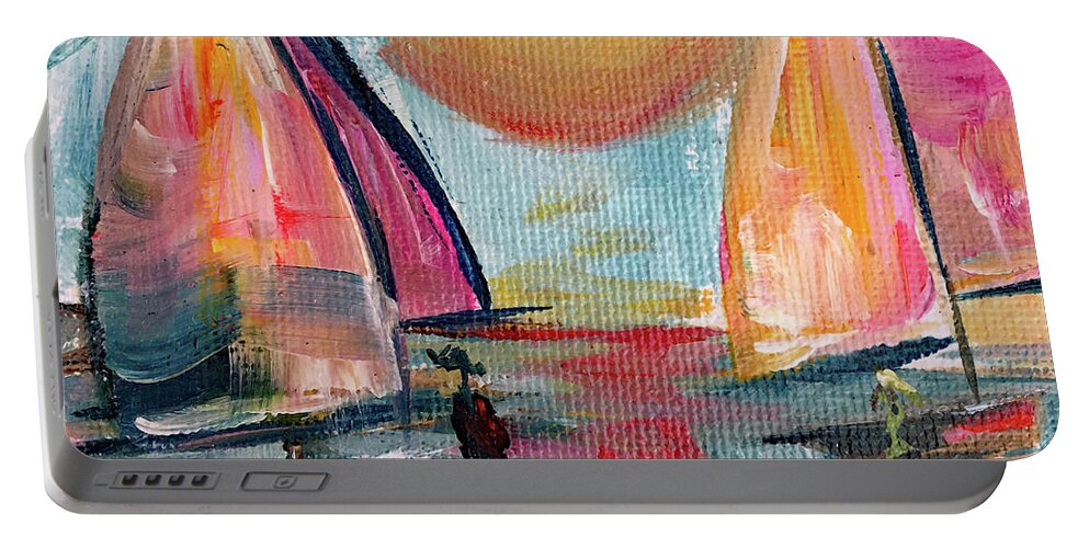 Harbor Portable Battery Charger featuring the painting Sail away with me by Roxy Rich