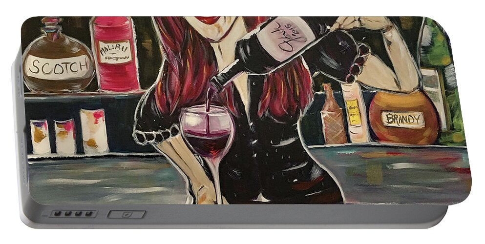Bartender Portable Battery Charger featuring the painting Sassy Notes featuring Dana Doom by Roxy Rich