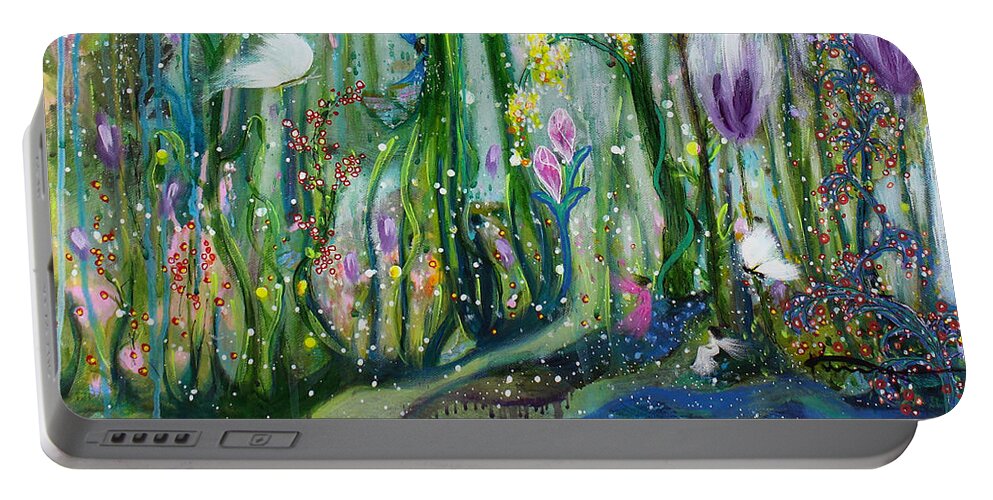 Secret Garden Portable Battery Charger featuring the painting Secret Garden #1 by Kume Bryant