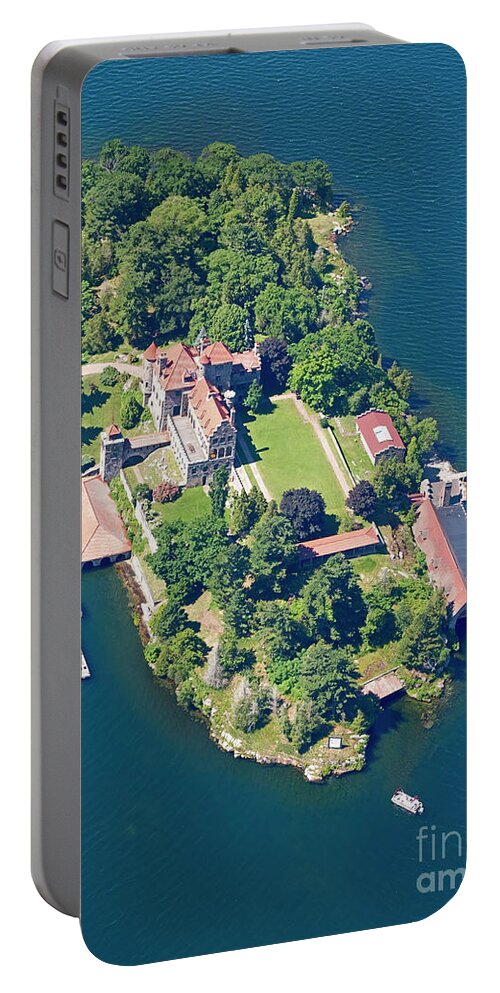 Aerial View Portable Battery Charger featuring the photograph Singer Castle on Dark Island in the St Lawrence River Thousand Islands #1 by Louise Heusinkveld