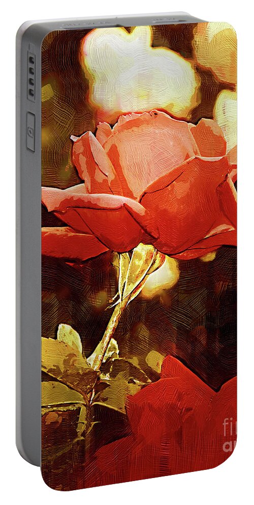 Rose Portable Battery Charger featuring the digital art Single Rose Bloom In Gothic by Kirt Tisdale