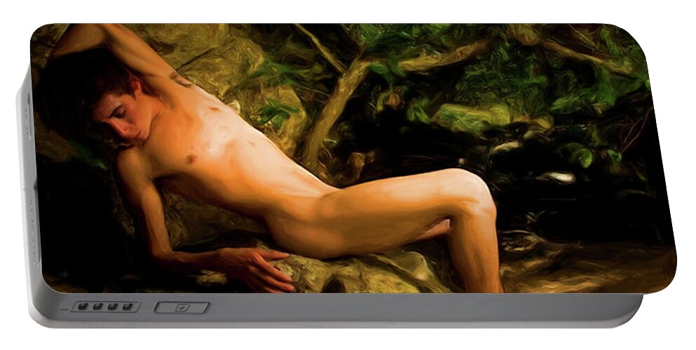 Sleeping Endymion Portable Battery Charger featuring the painting Sleeping Endymion by Troy Caperton