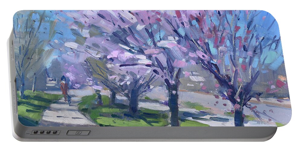 Spring Portable Battery Charger featuring the painting Spring Blossom by Ylli Haruni