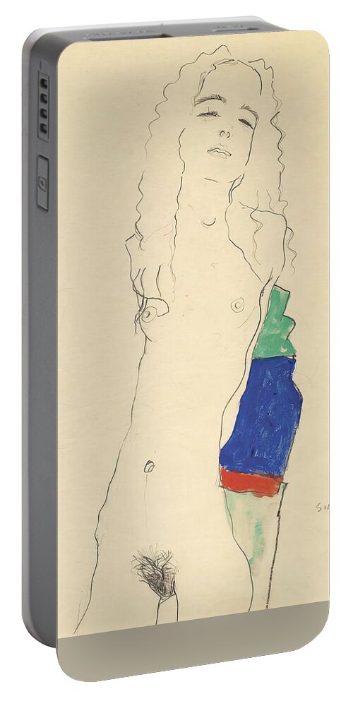 Egon Schiele Portable Battery Charger featuring the drawing Standing Female Nude #2 by Egon Schiele