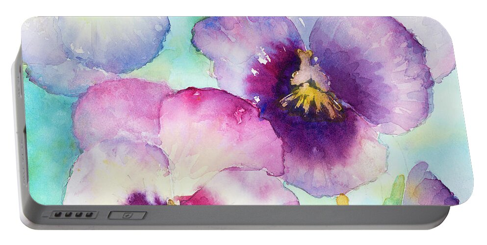 Sunny Portable Battery Charger featuring the painting Sunny Side Orchids by Lanie Loreth