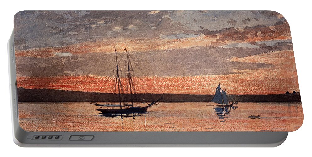 Winslow Homer Portable Battery Charger featuring the drawing Sunset at Gloucester #2 by Winslow Homer