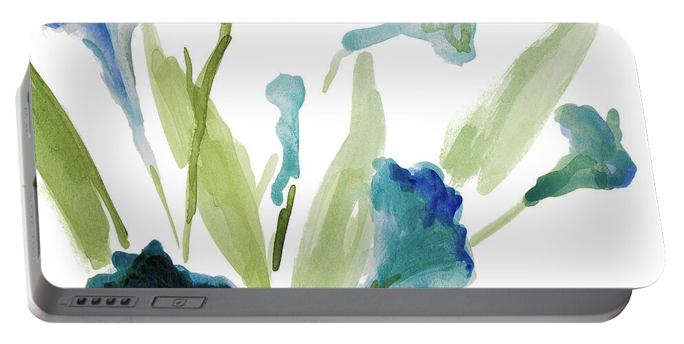 Teal Portable Battery Charger featuring the painting Teal Belles Square II by Lanie Loreth