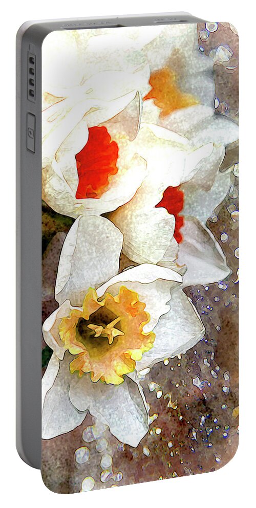 Daffodils Portable Battery Charger featuring the digital art Thankful #1 by Vanessa Thomas